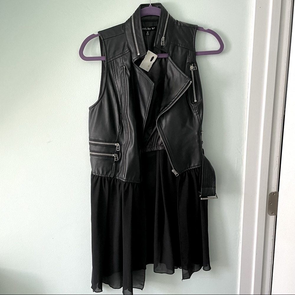 Ruby and Jenna , black faux leather/chiffon vest